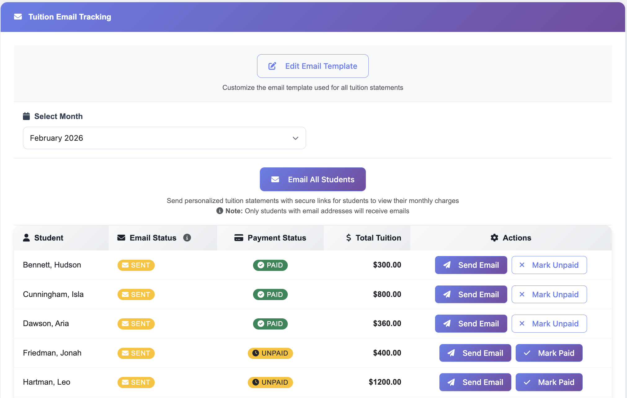 Email tuition statements